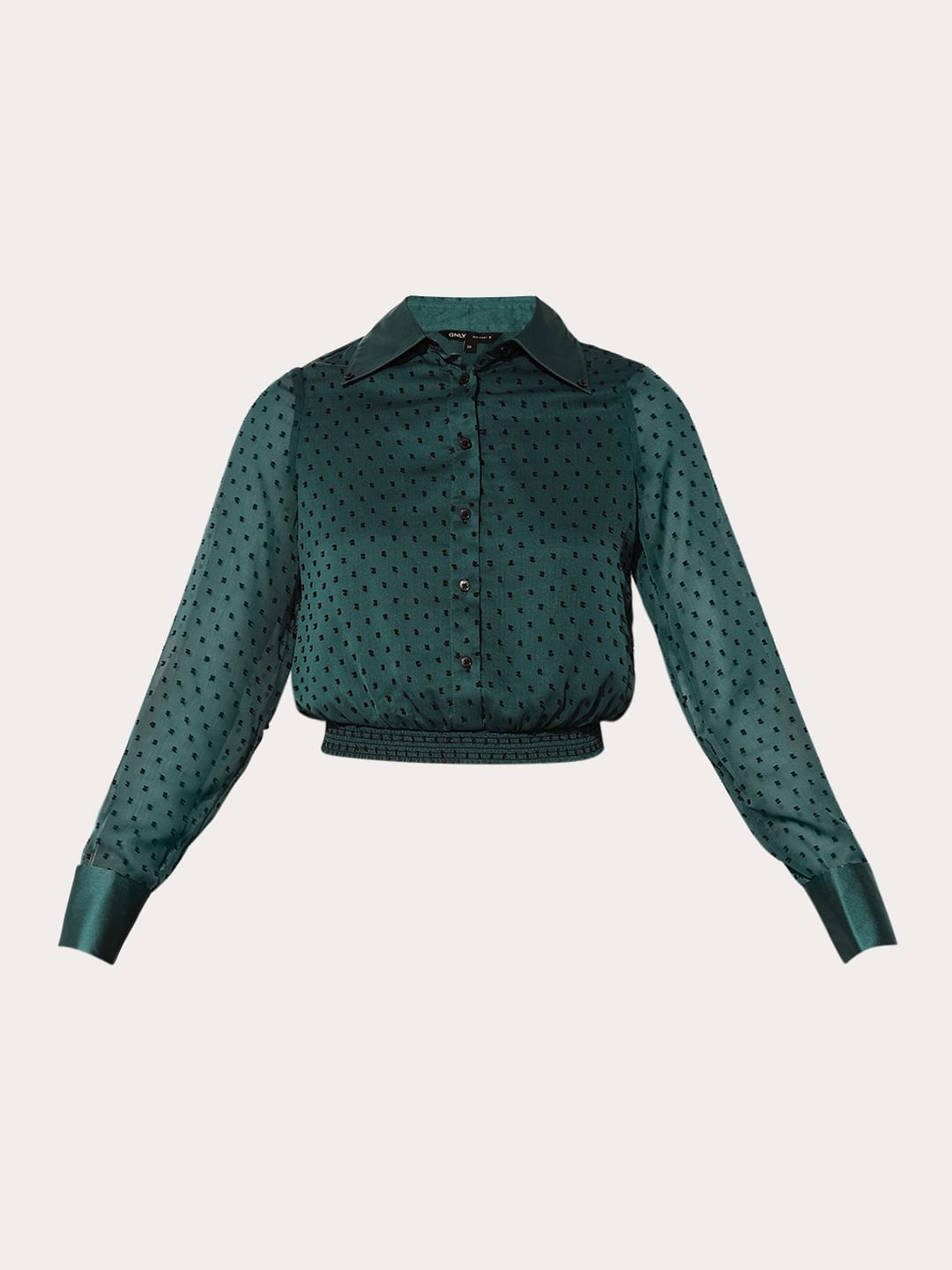 Dark Green Embroidered Cropped Shirt
