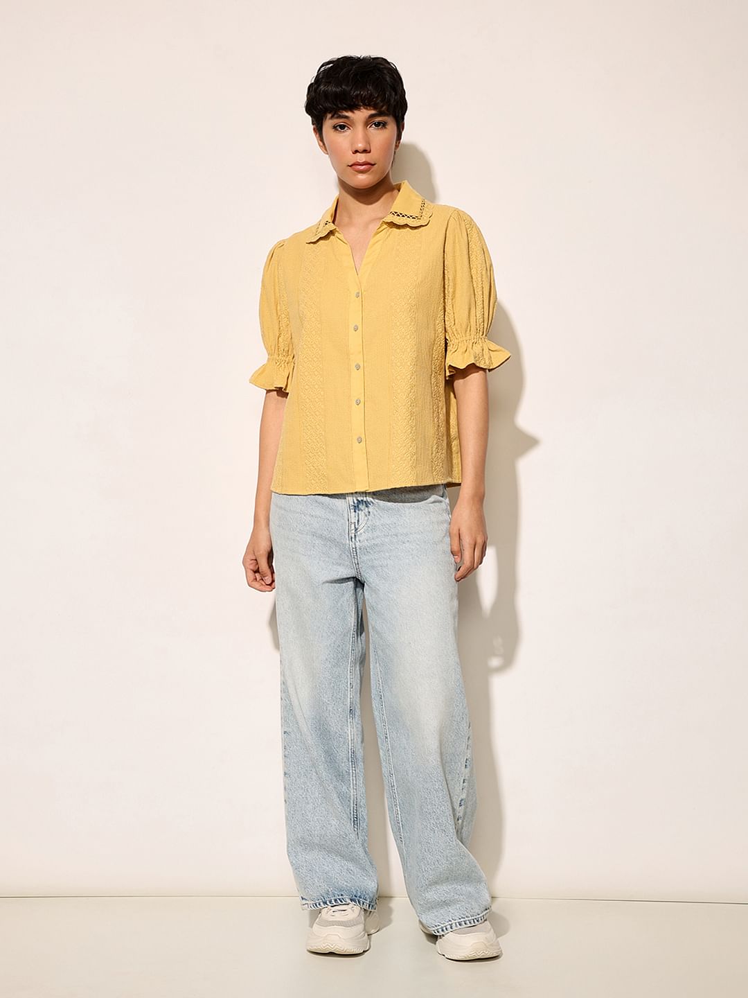 Mustard Puff Sleeves Shirt
