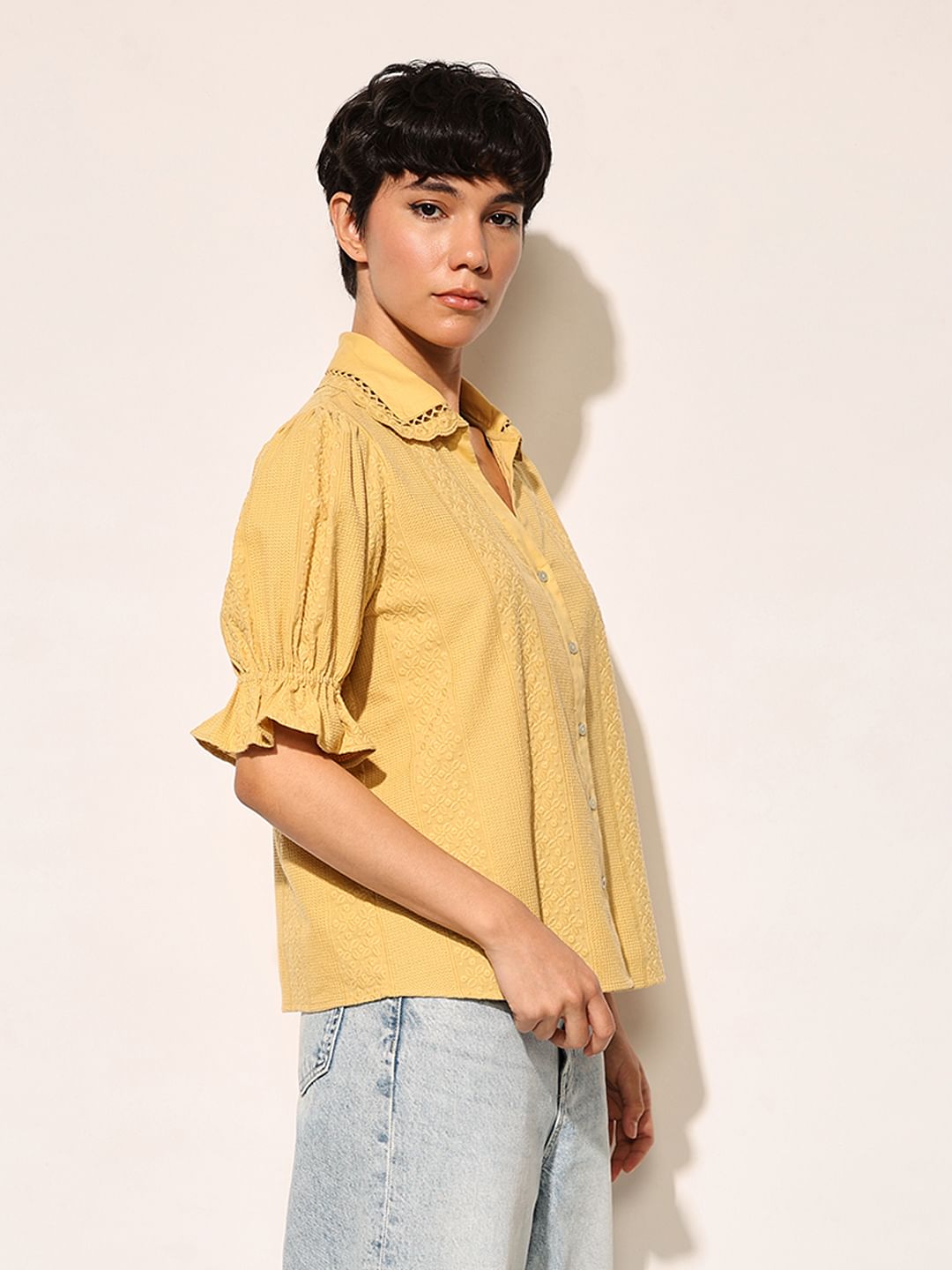 Mustard Puff Sleeves Shirt