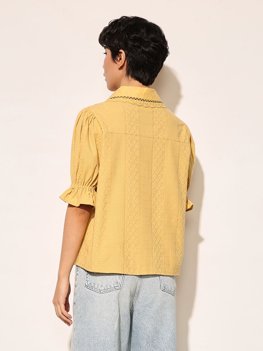 Mustard Puff Sleeves Shirt