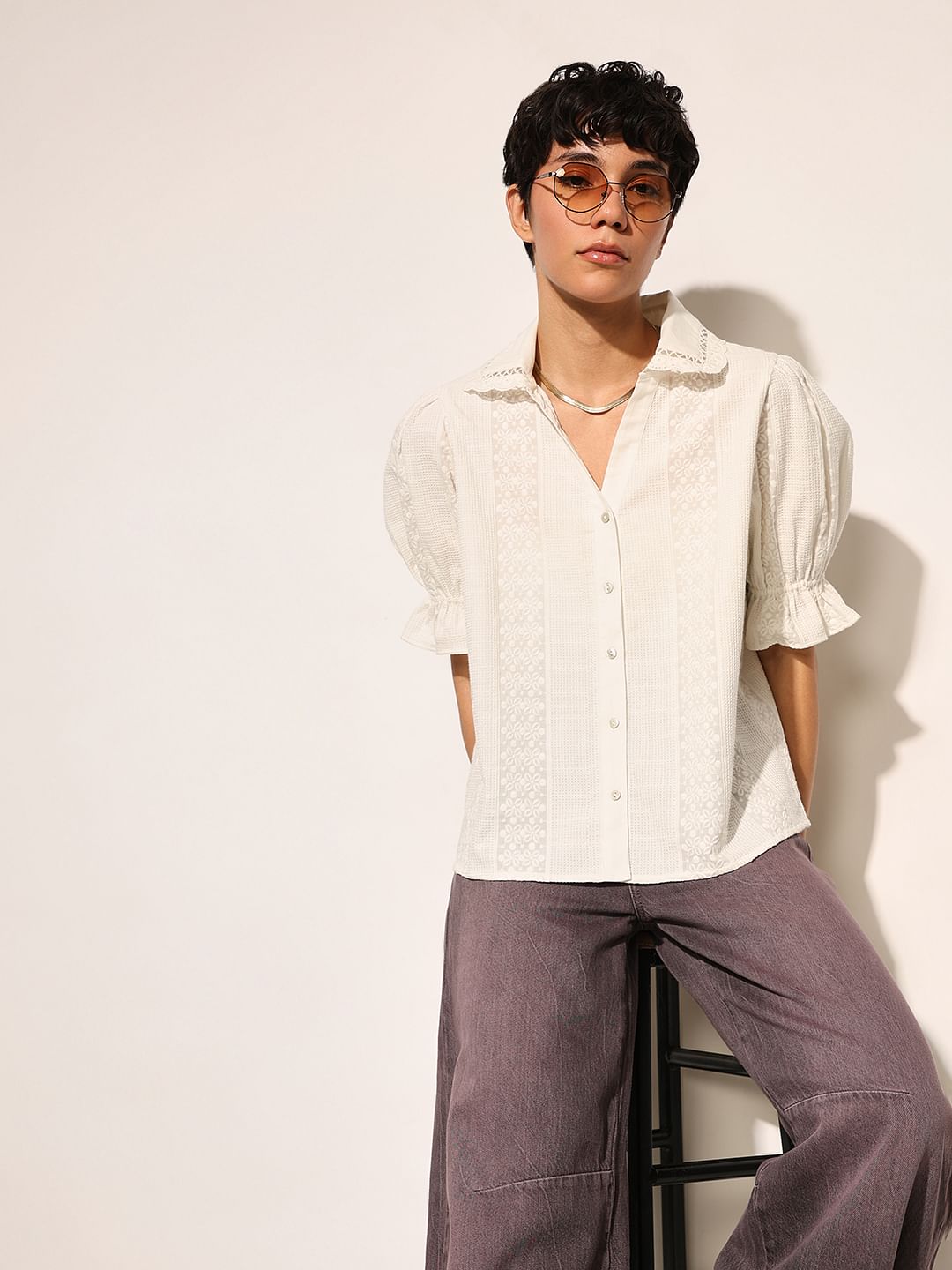 White Puff Sleeves Shirt