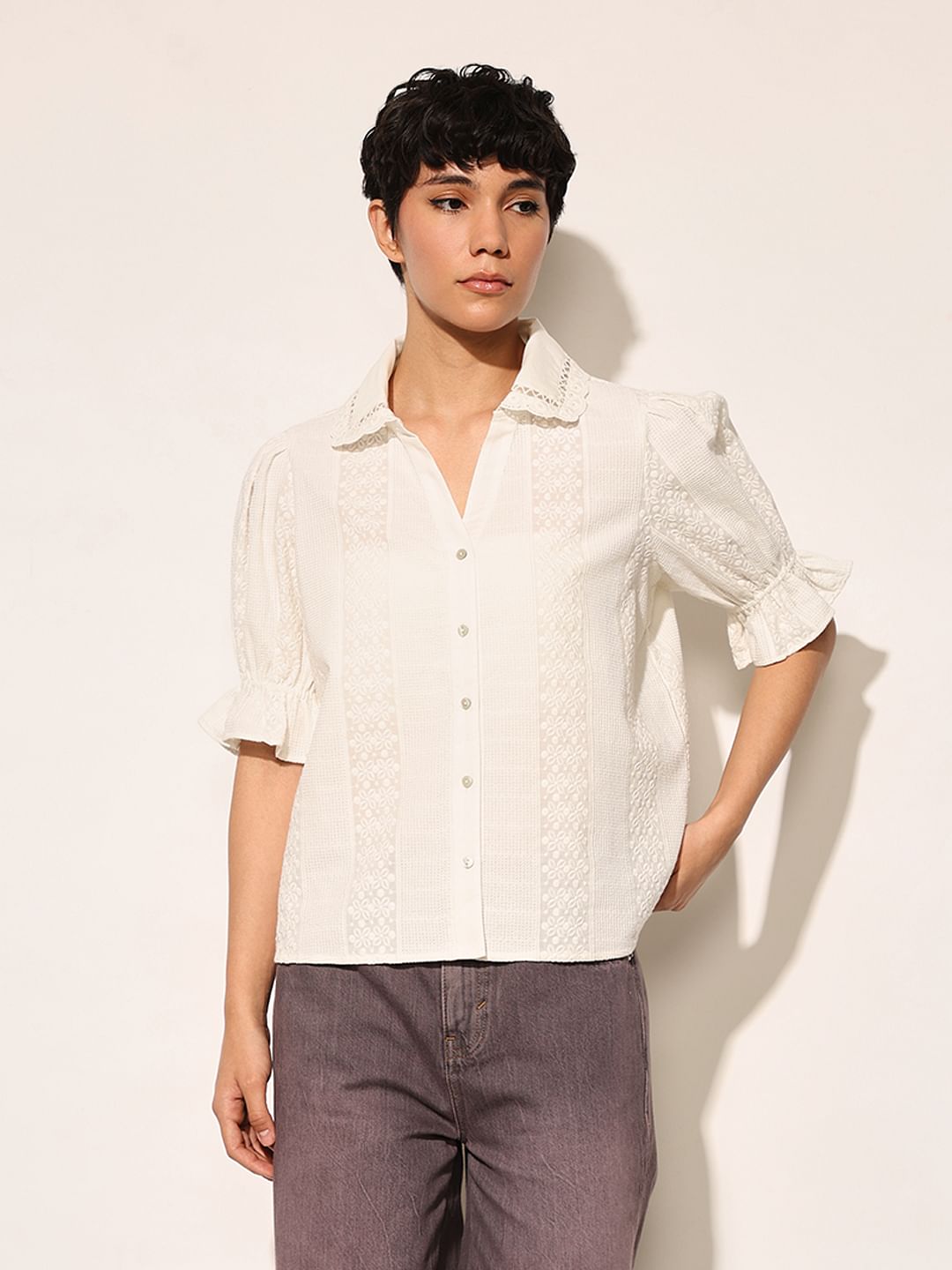 White Puff Sleeves Shirt
