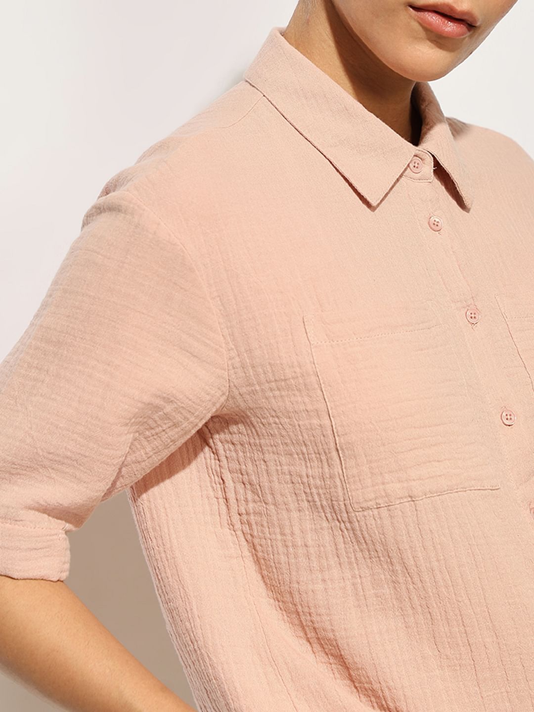 Pink Crinkle Weave Cotton Shirt