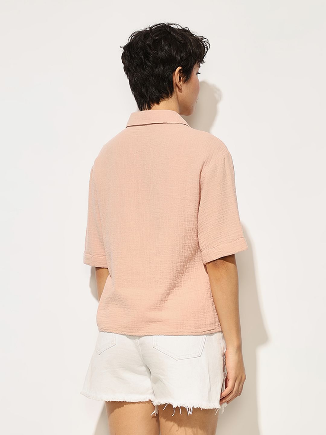 Pink Crinkle Weave Cotton Shirt