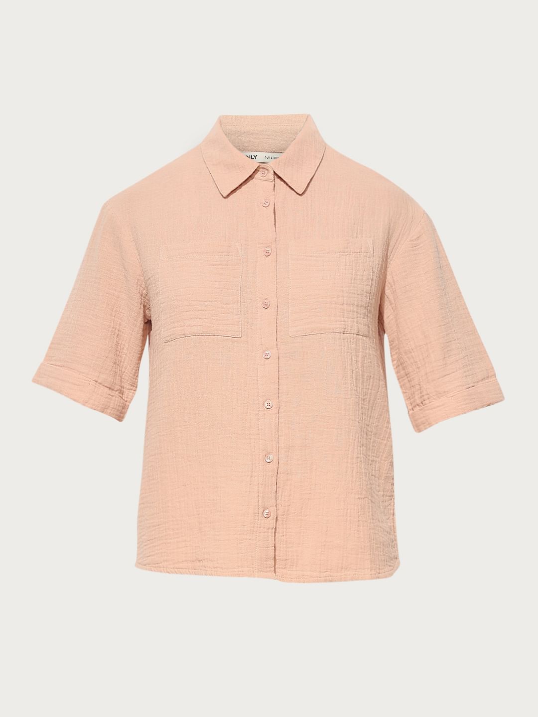 Pink Crinkle Weave Cotton Shirt