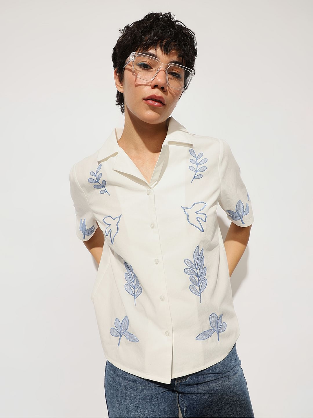 White Embroidered Resort Shirt