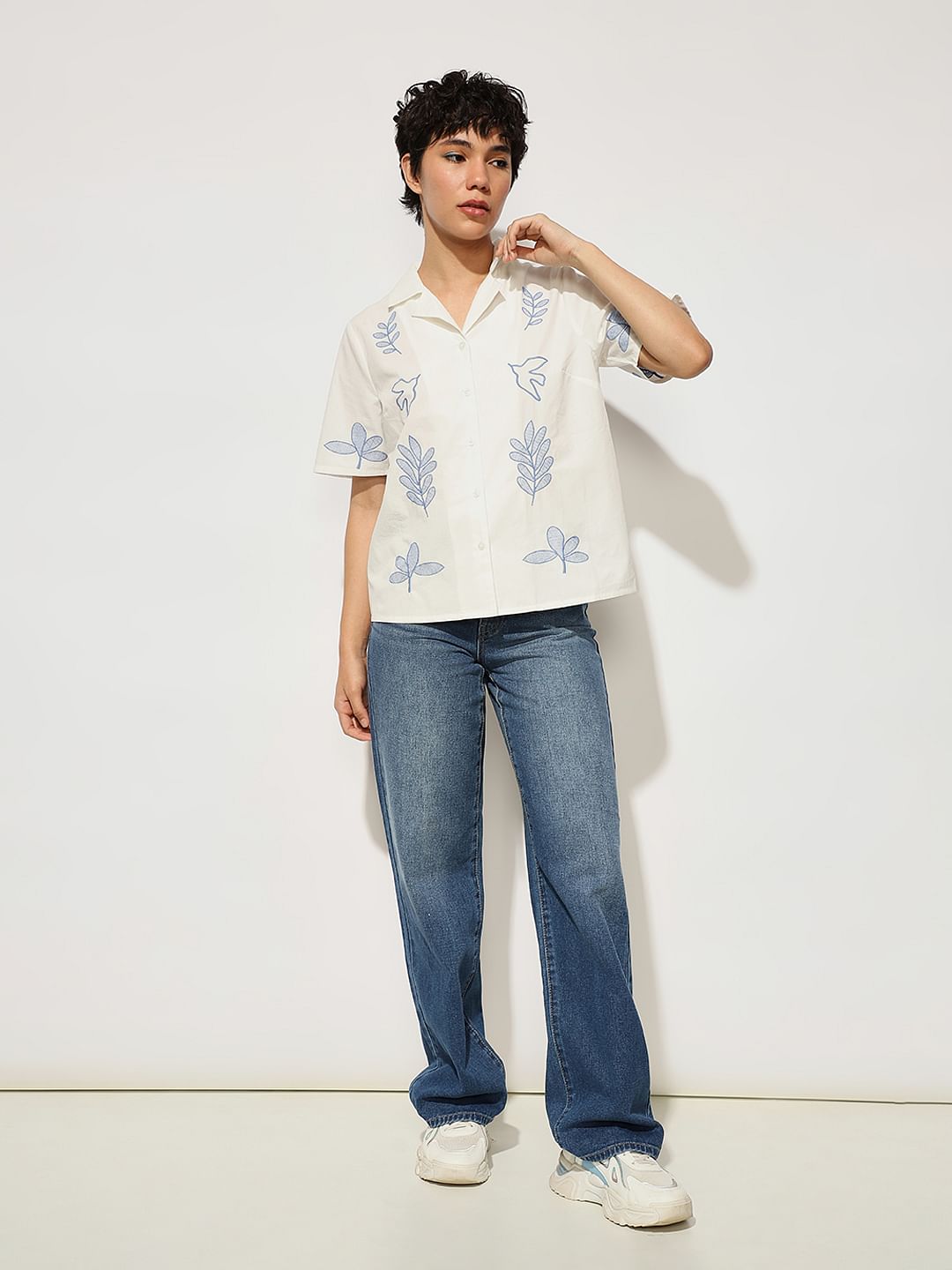 White Embroidered Resort Shirt