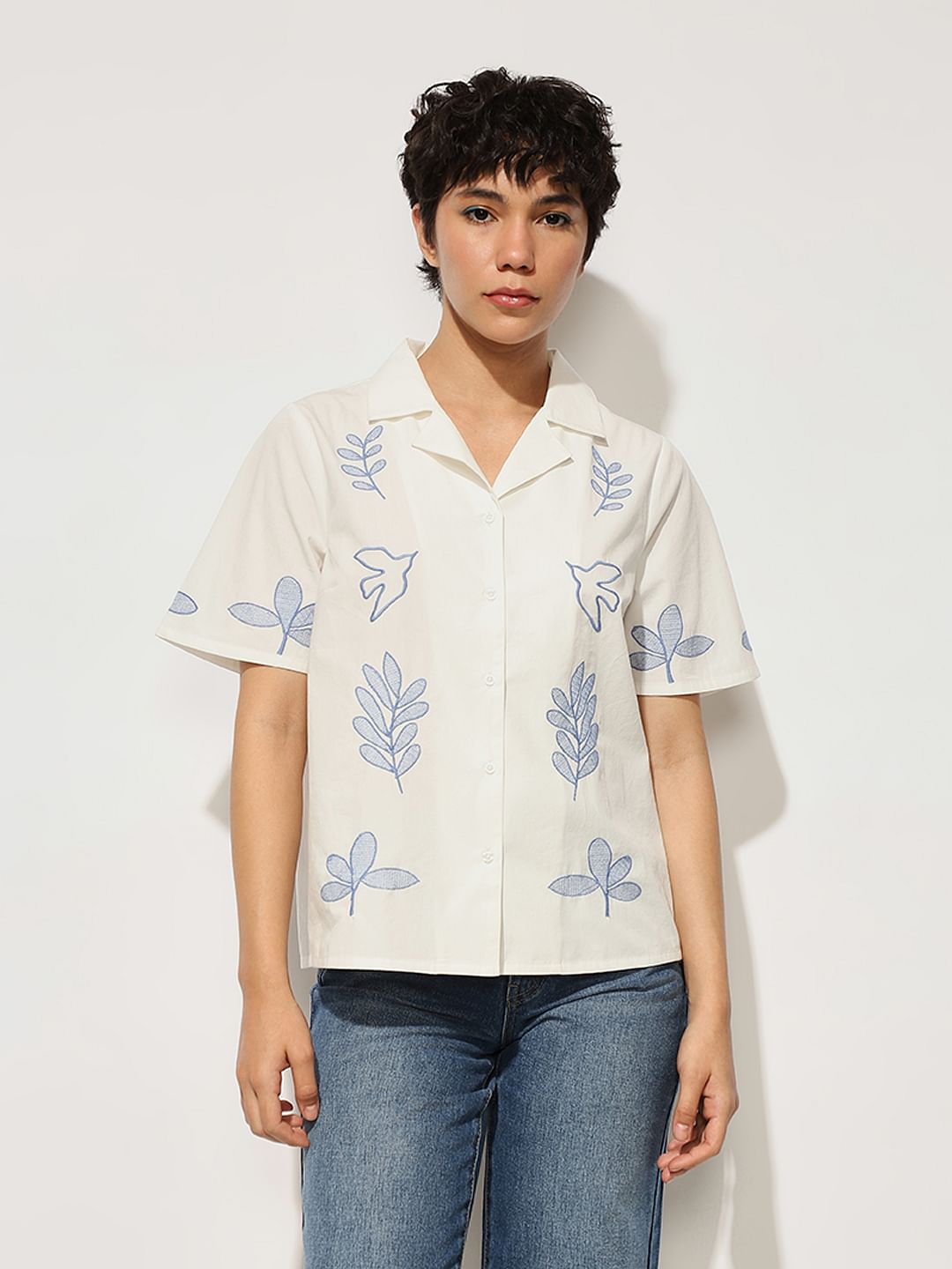 White Embroidered Resort Shirt