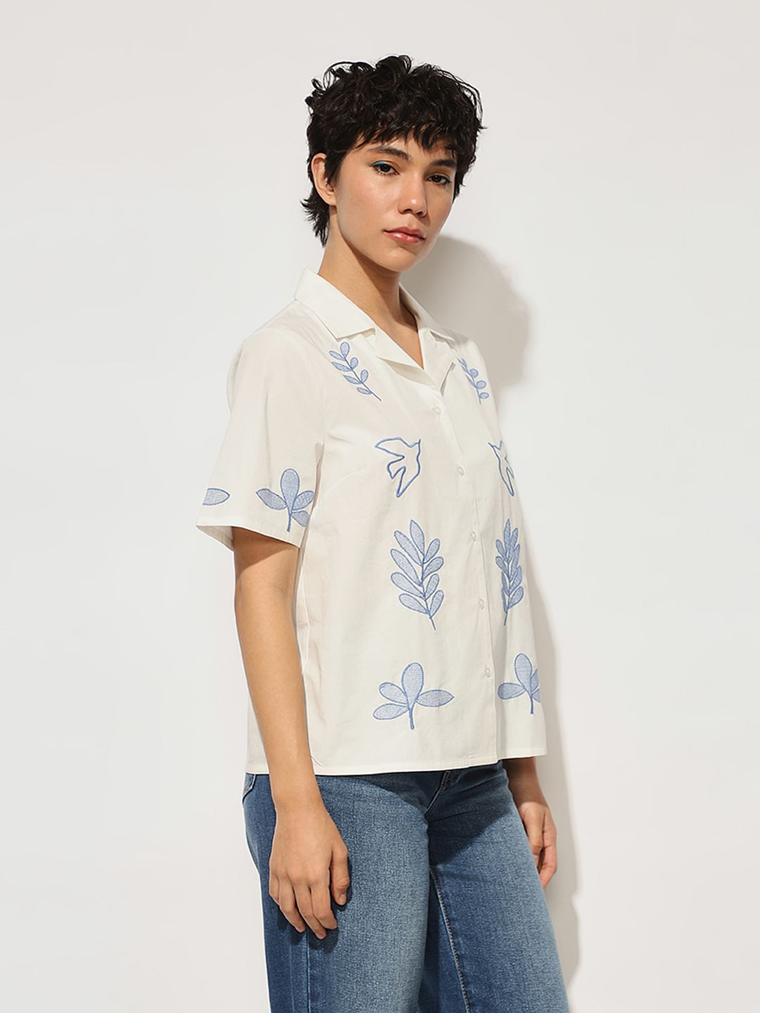 White Embroidered Resort Shirt