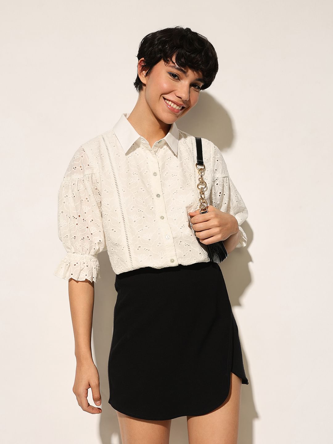 White Schiffli Cotton Shirt