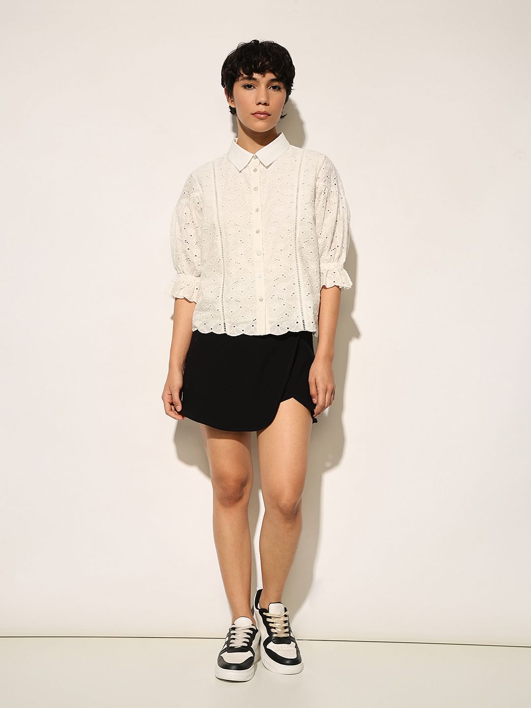 White Schiffli Cotton Shirt
