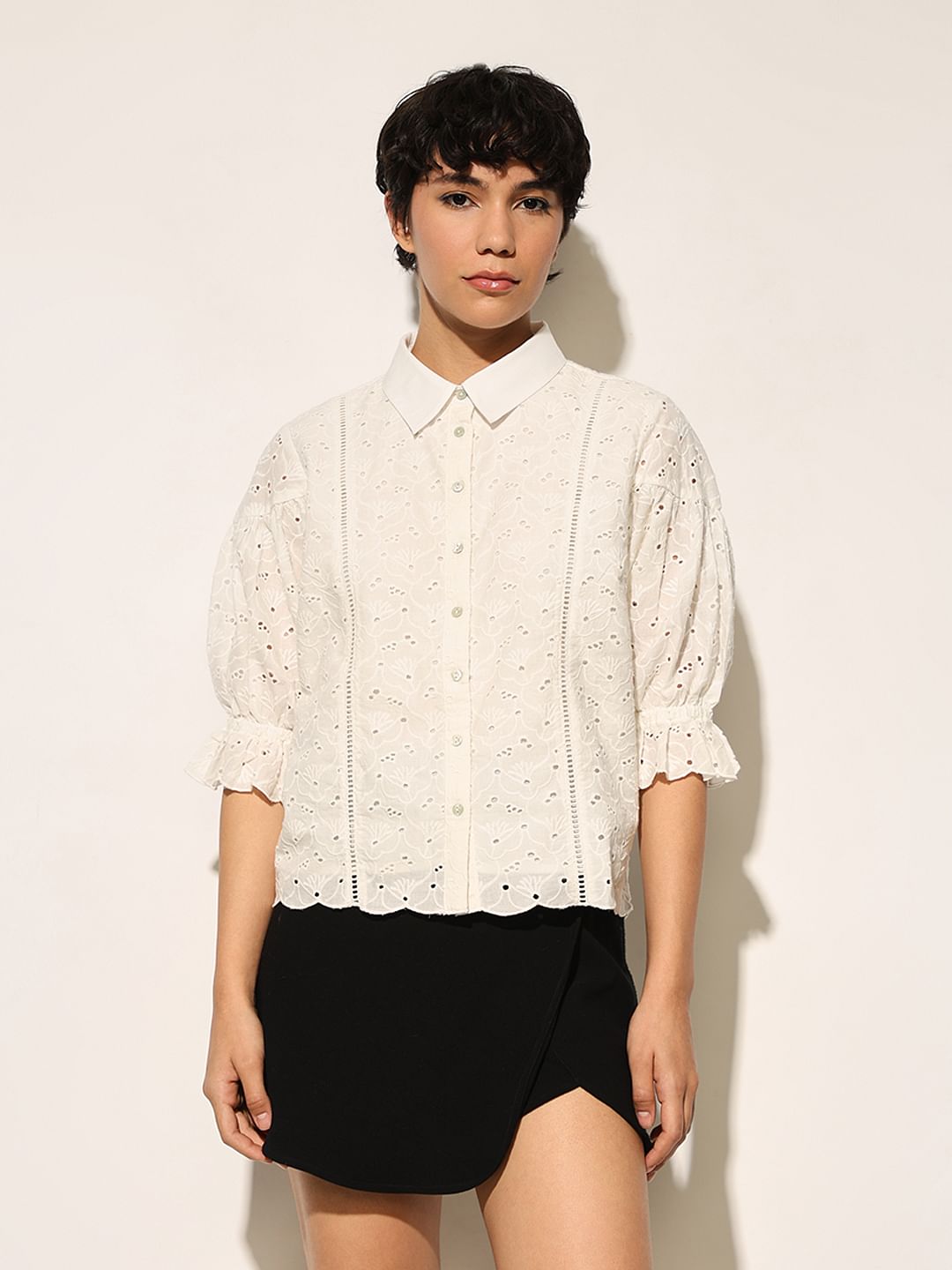 White Schiffli Cotton Shirt