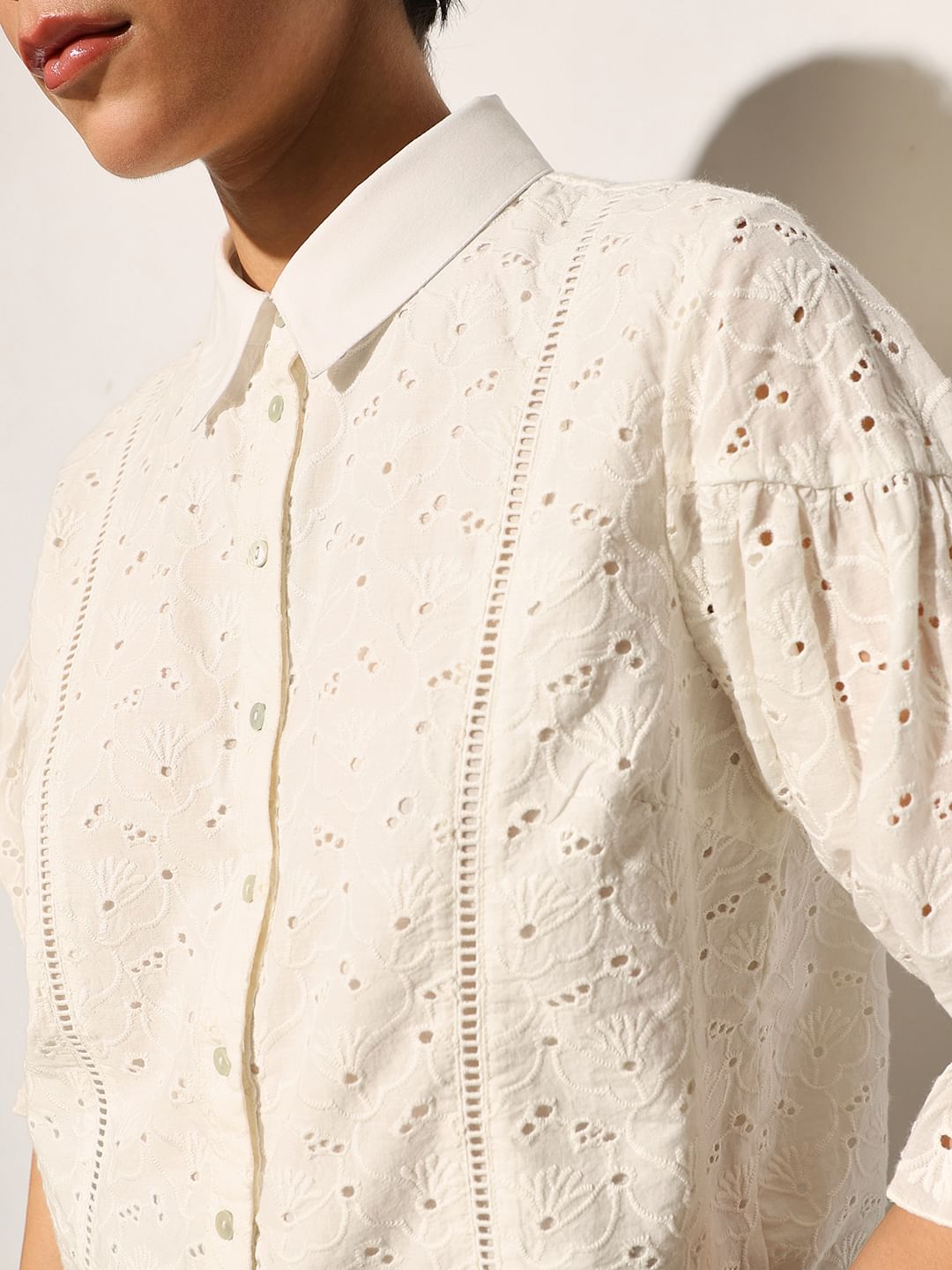 White Schiffli Cotton Shirt