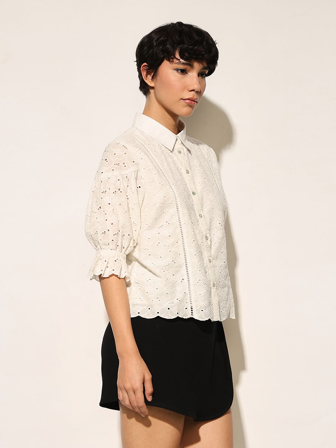 White Schiffli Cotton Shirt