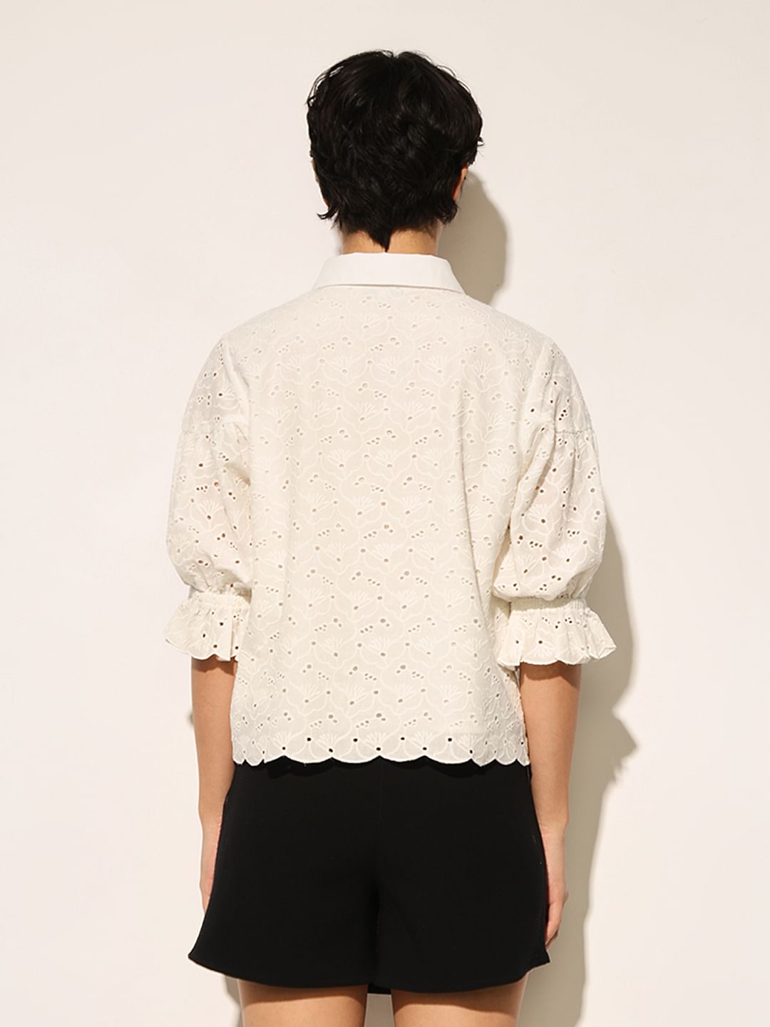 White Schiffli Cotton Shirt