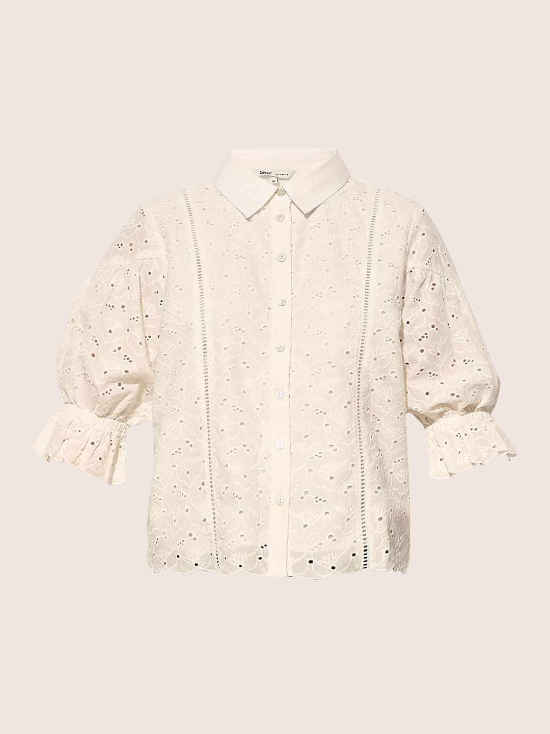 White Schiffli Cotton Shirt