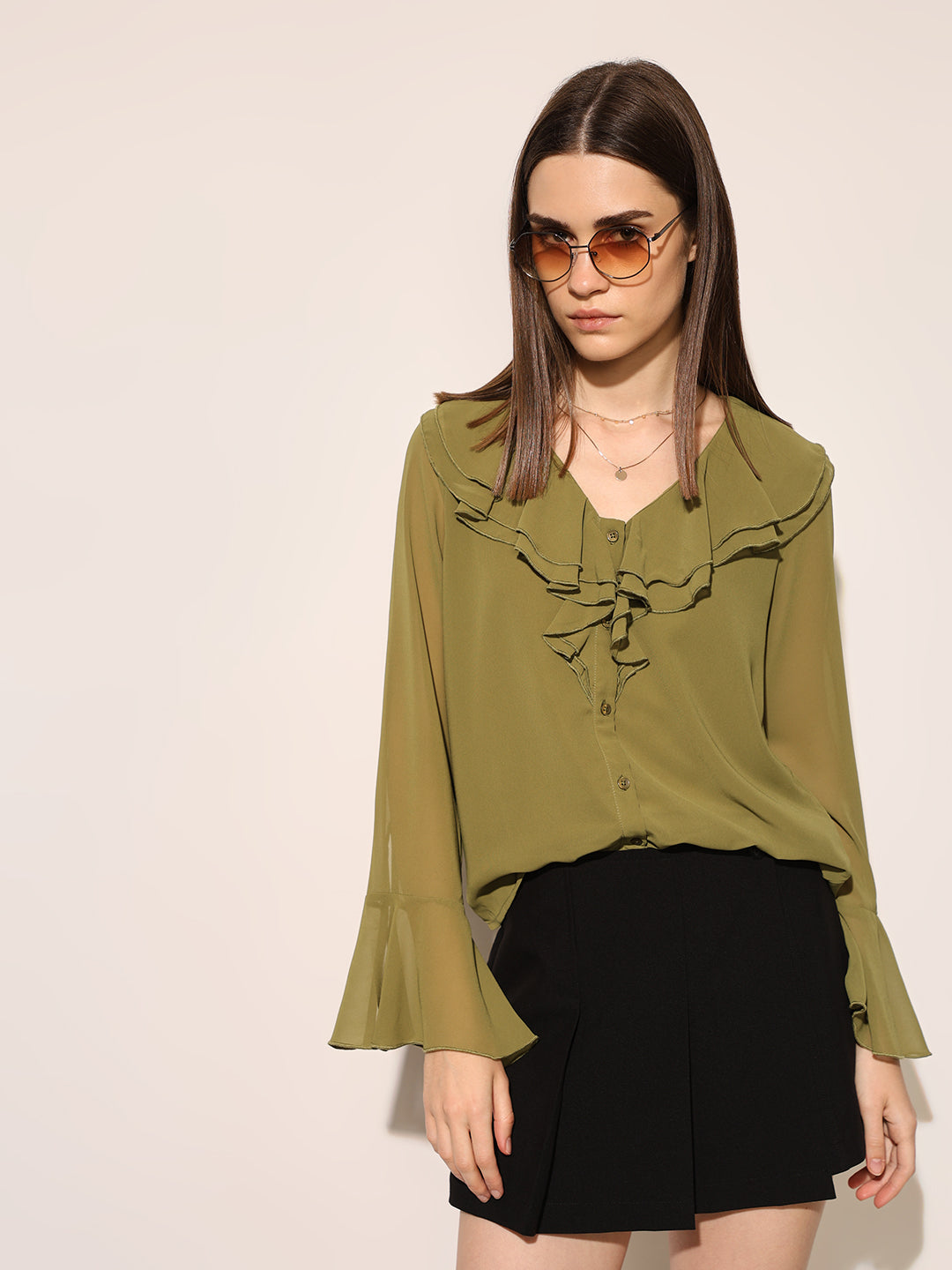 Olive Sheer Top
