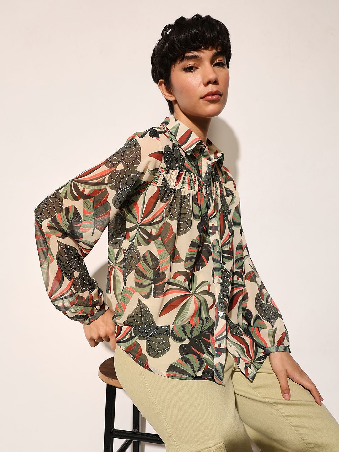 Green Abstract Print Shirt