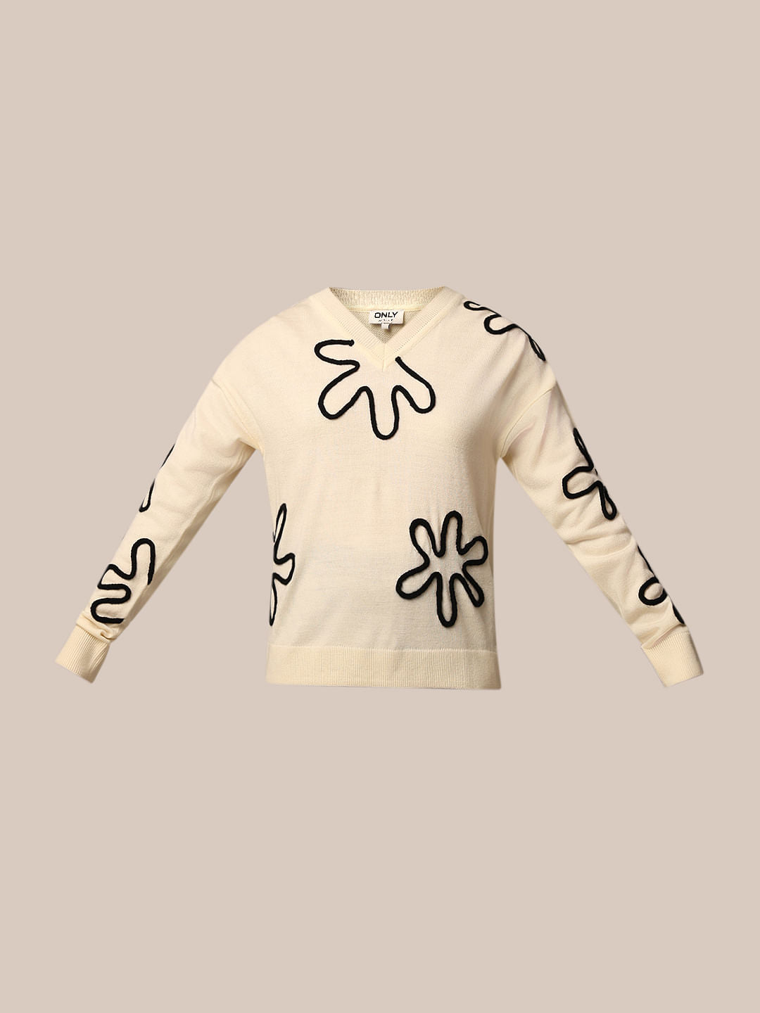 Cream Jacquard Knit Pullover