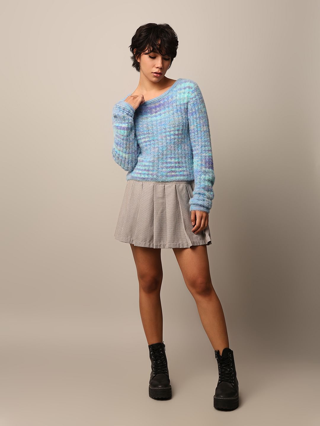 Blue Fuzzy Knit Pullover