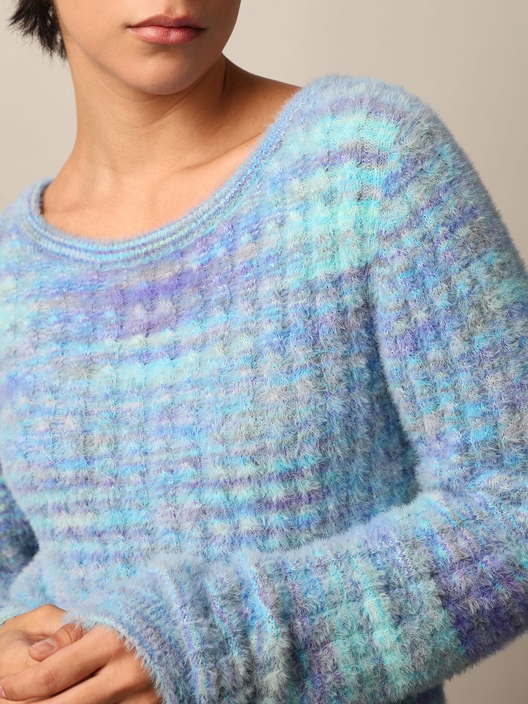 Blue Fuzzy Knit Pullover