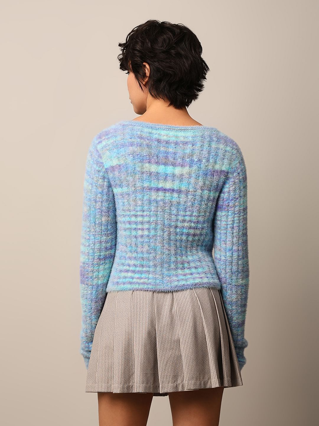 Blue Fuzzy Knit Pullover
