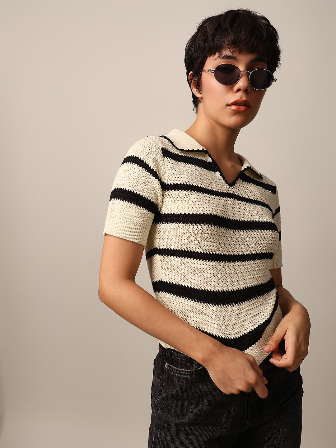 Beige Fine Knit Polo