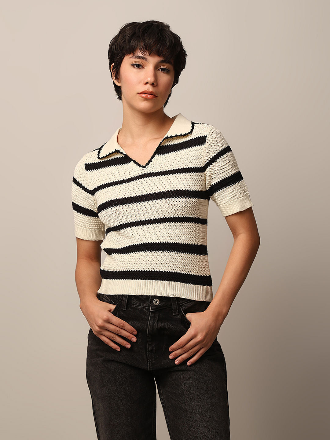 Beige Fine Knit Polo