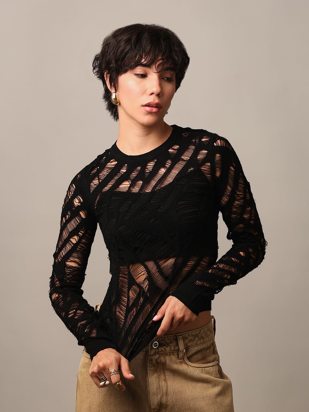 Black Sheer Knit Top
