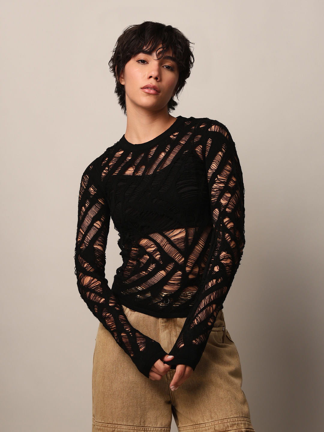 Black Sheer Knit Top