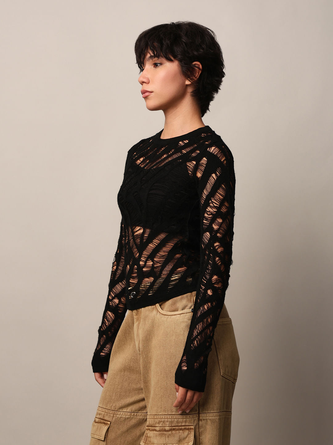 Black Sheer Knit Top