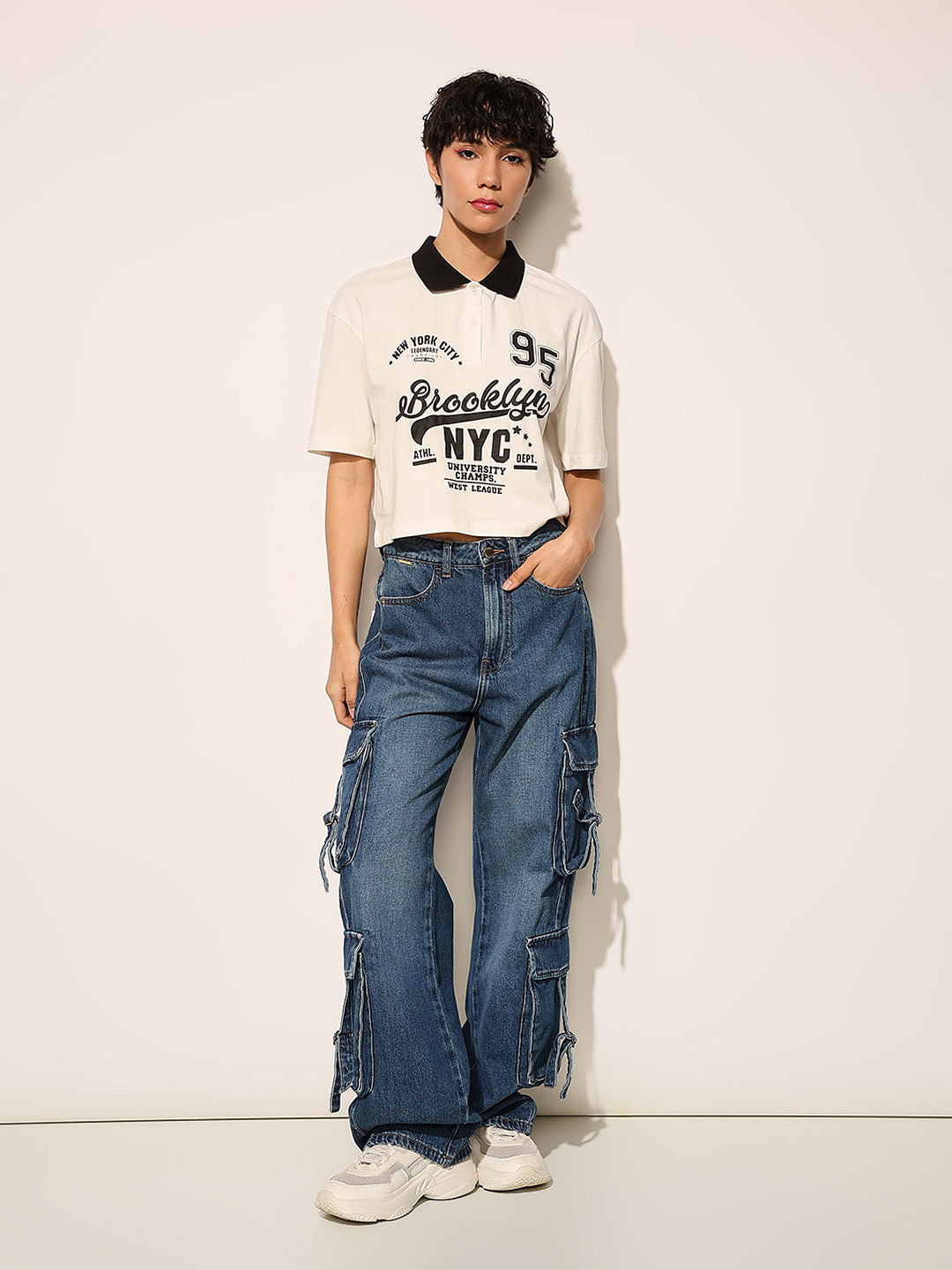 White Printed Cropped T-Shirt