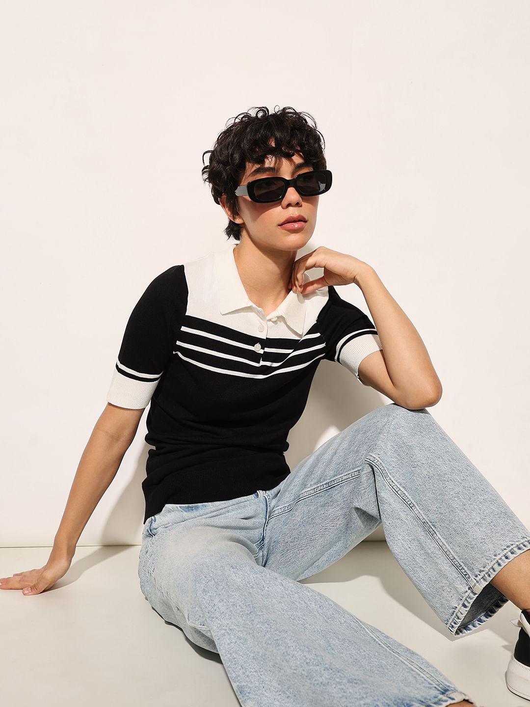 Black Colourblocked Knitted Top