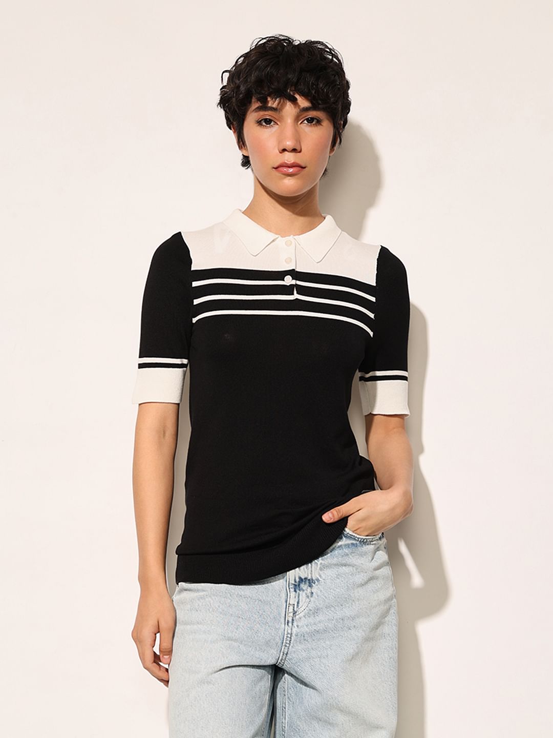 Black Colourblocked Knitted Top