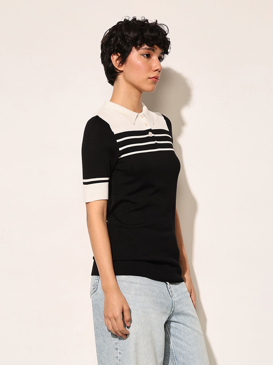 Black Colourblocked Knitted Top