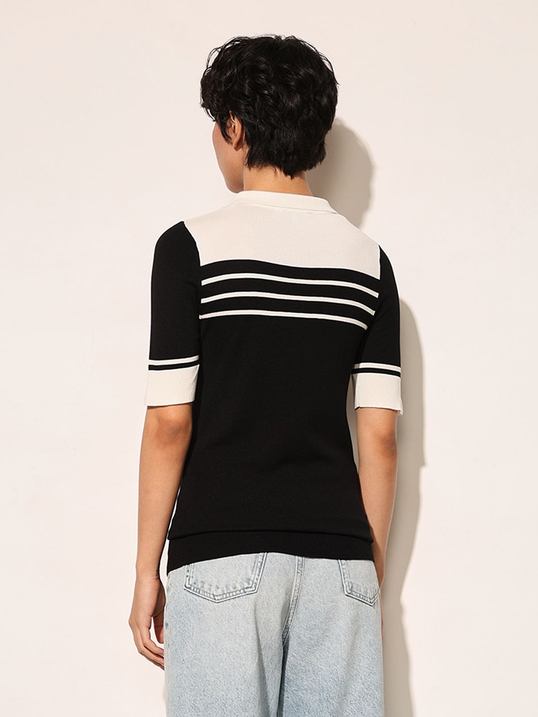 Black Colourblocked Knitted Top