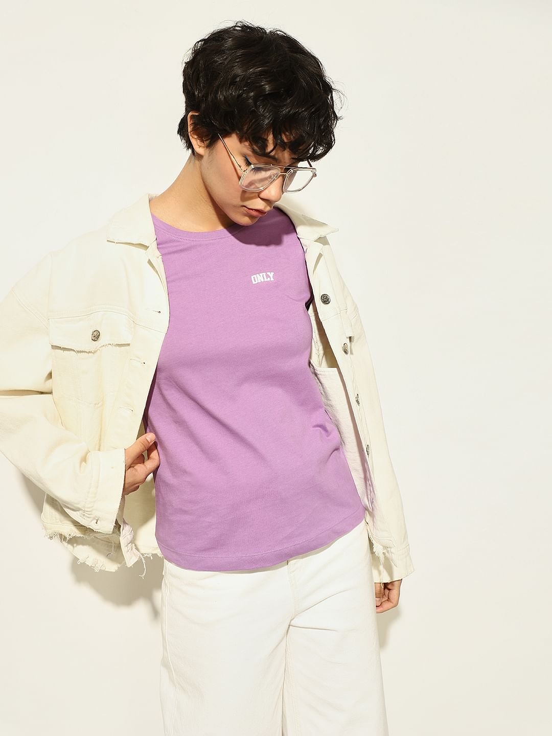 Lavender Logo Text Print T-Shirt