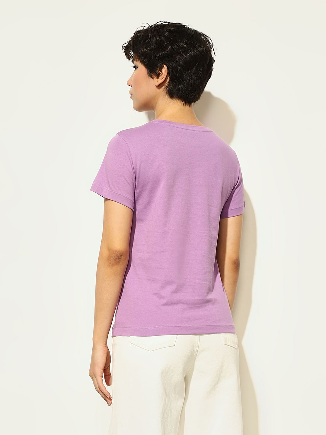 Lavender Logo Text Print T-Shirt