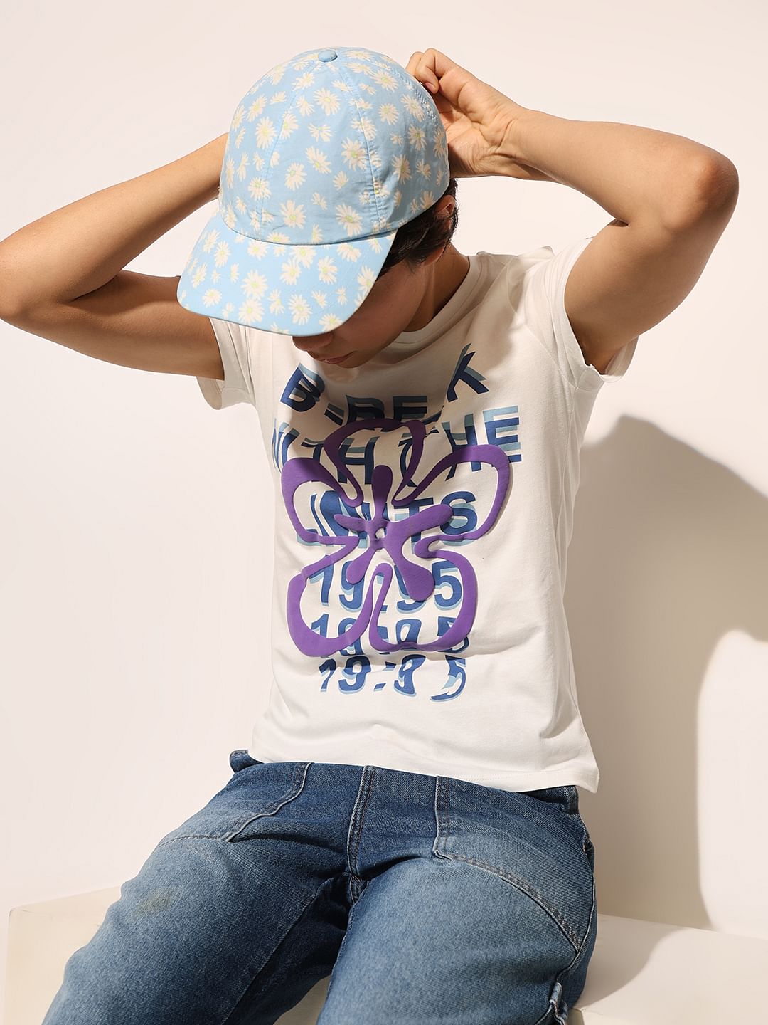 White Cotton Printed T-Shirt