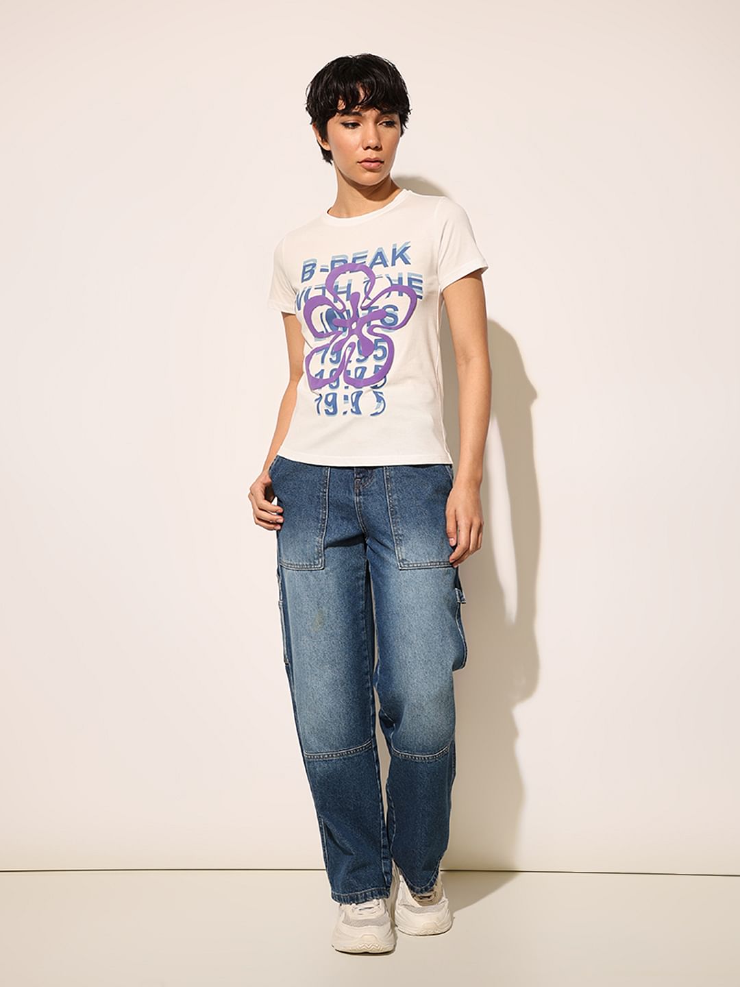 White Cotton Printed T-Shirt