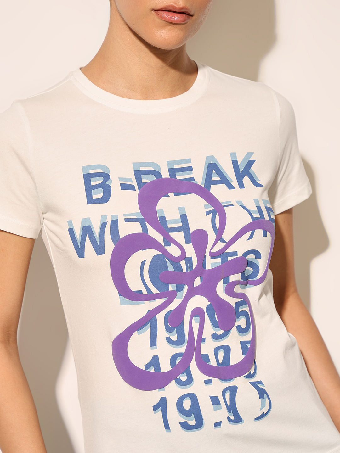 White Cotton Printed T-Shirt