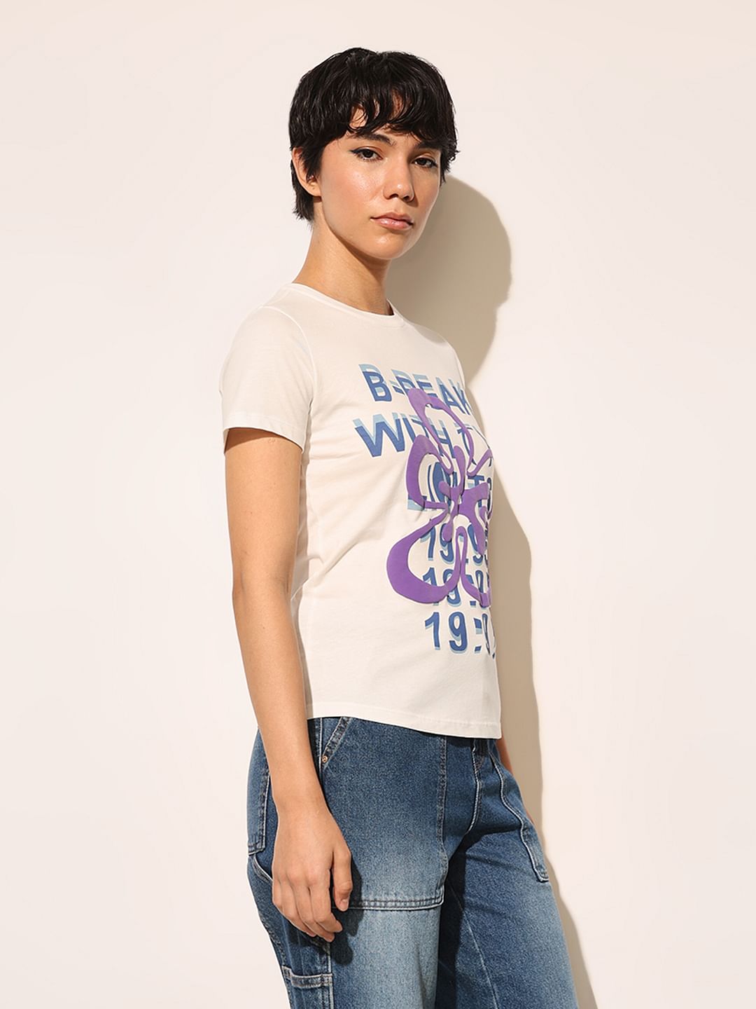 White Cotton Printed T-Shirt