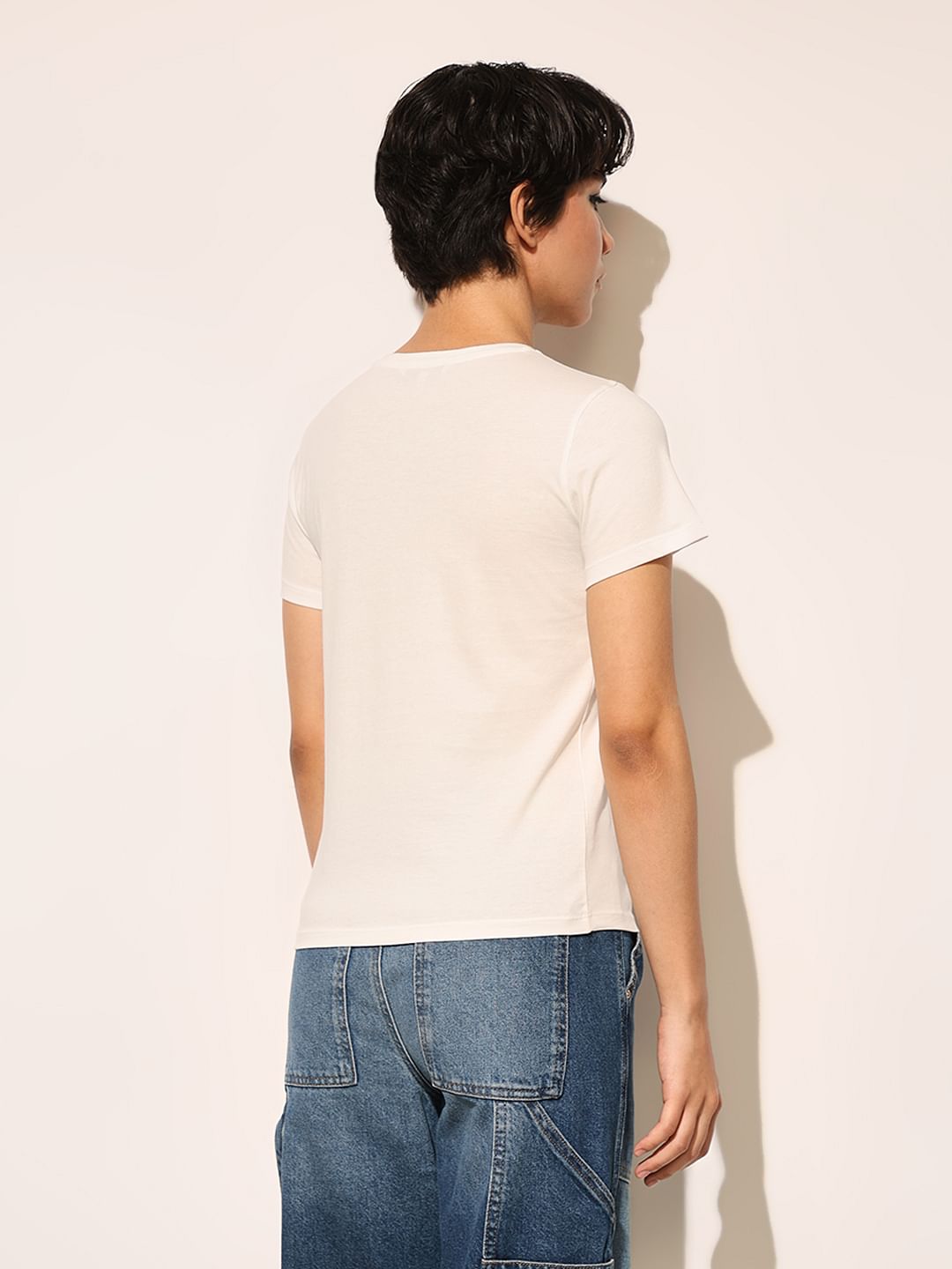 White Cotton Printed T-Shirt