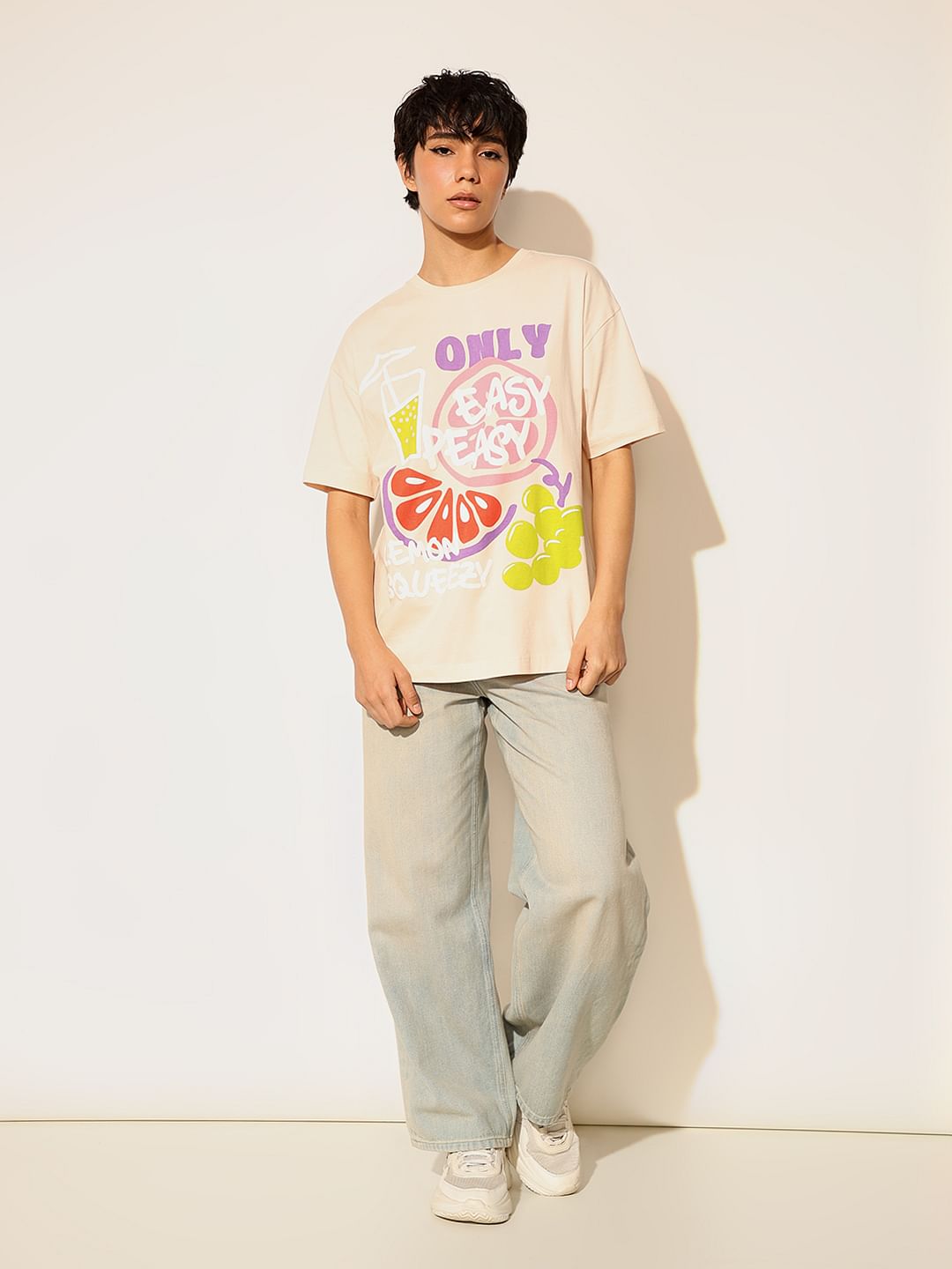 Beige Oversized Printed T-Shirt