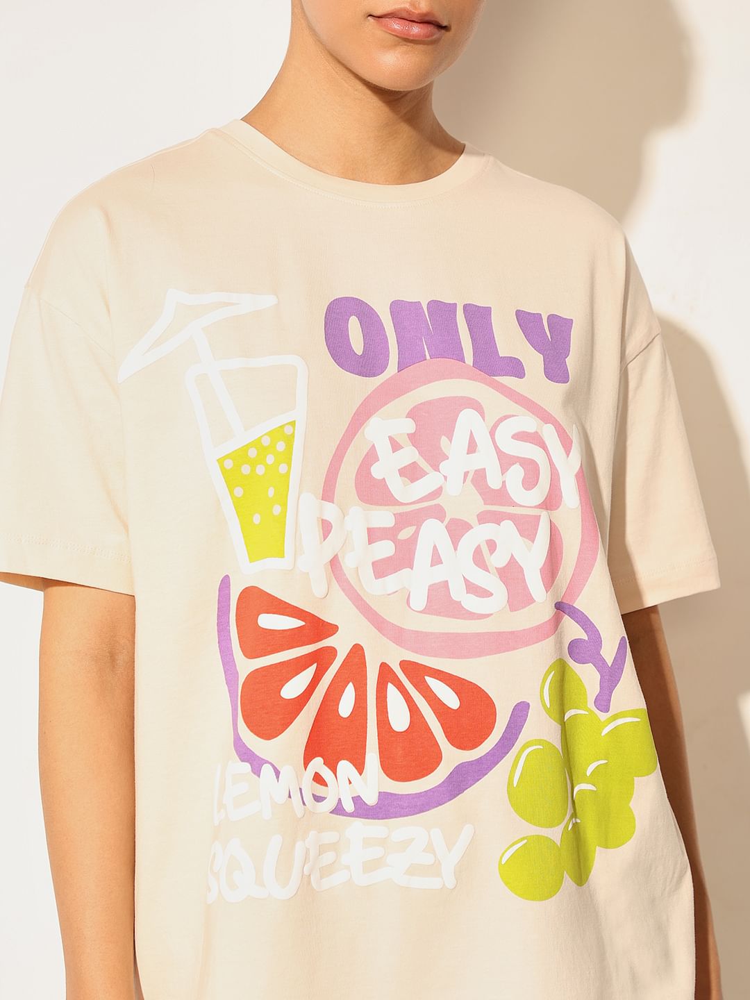 Beige Oversized Printed T-Shirt