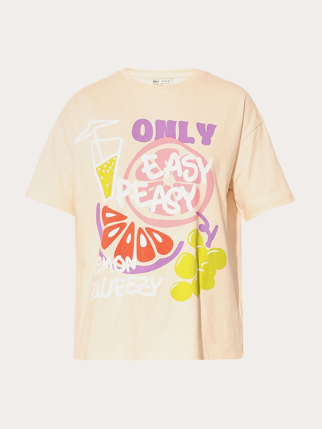 Beige Oversized Printed T-Shirt