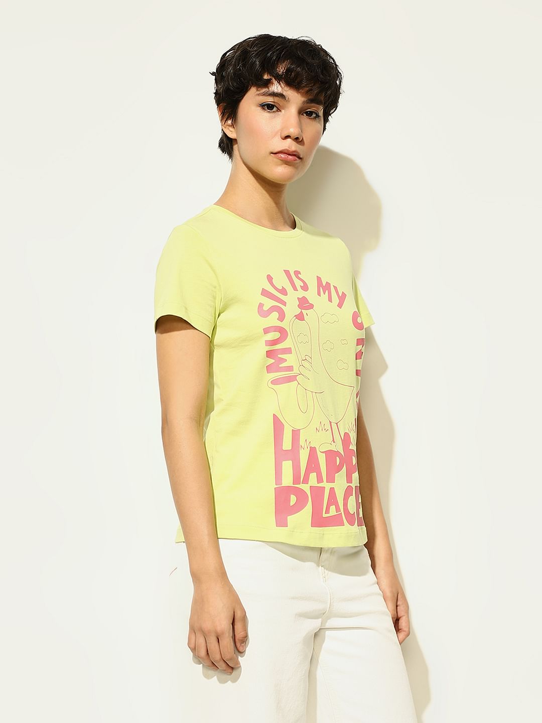 Green Printed Cotton T-Shirt