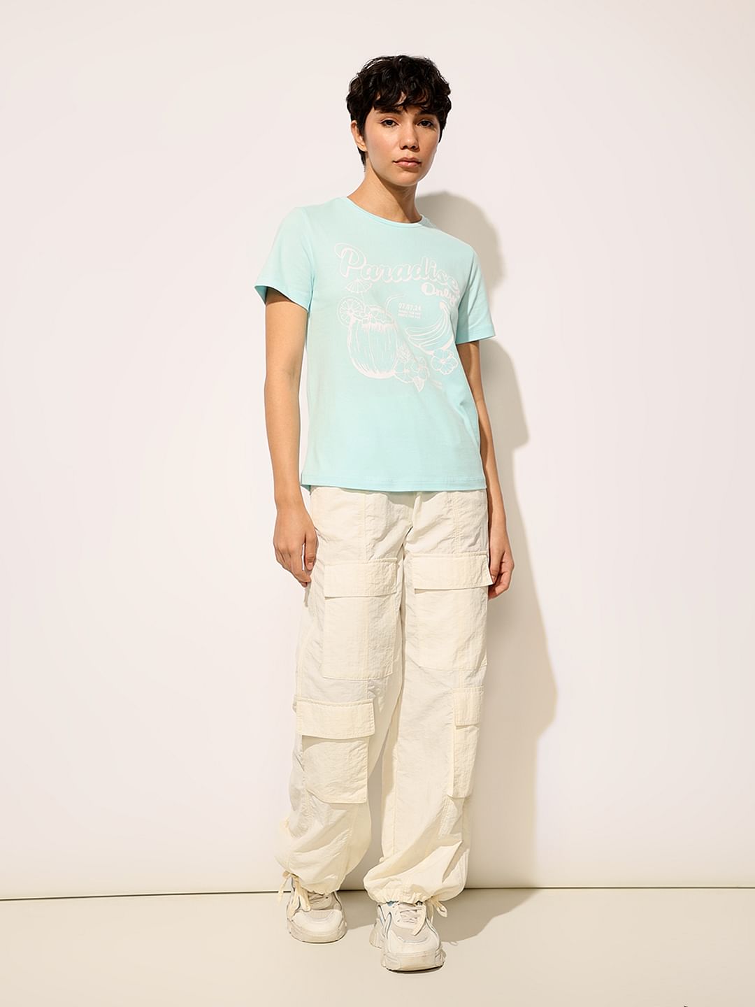 Blue Printed Cotton T-Shirt