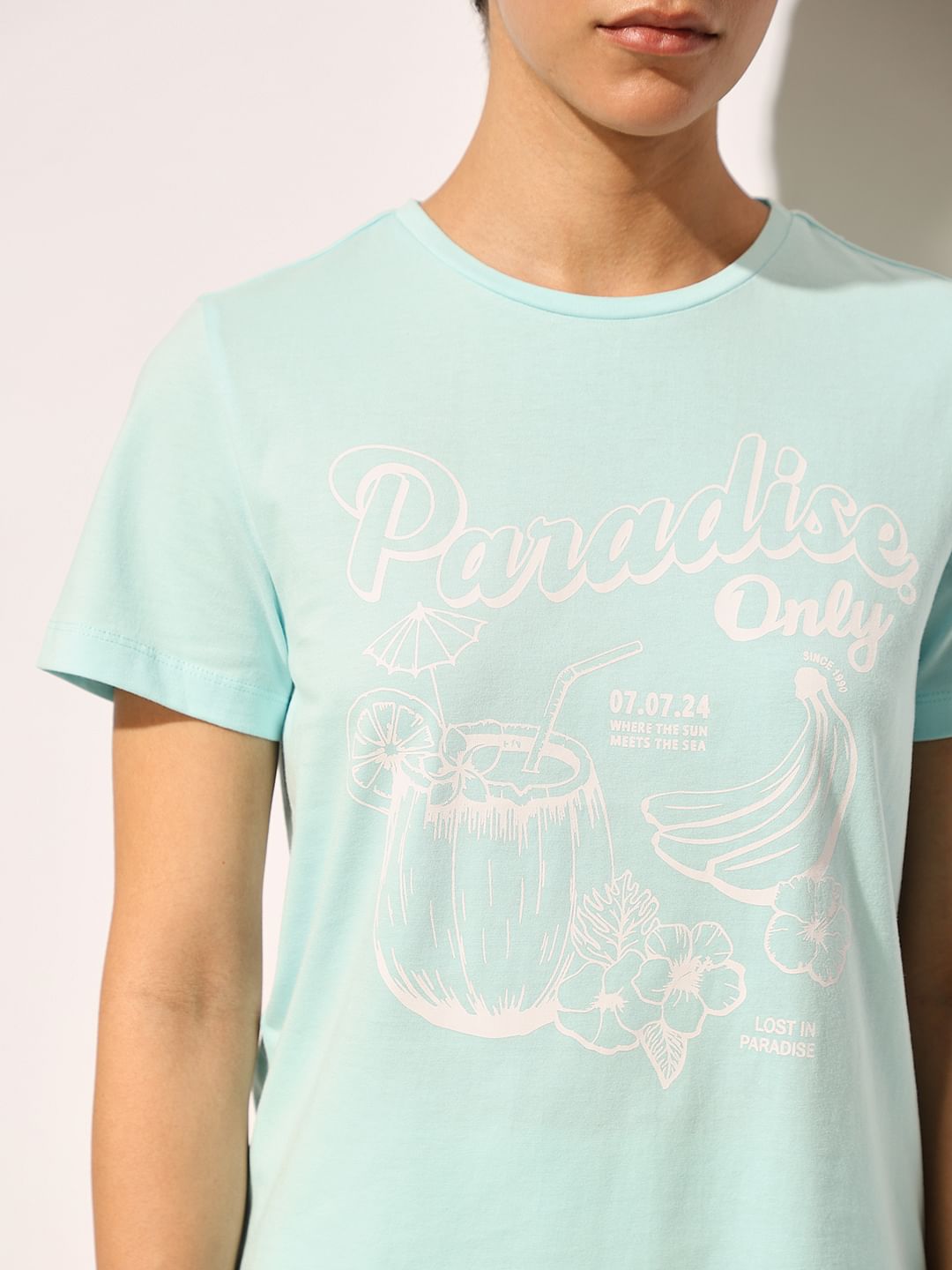 Blue Printed Cotton T-Shirt