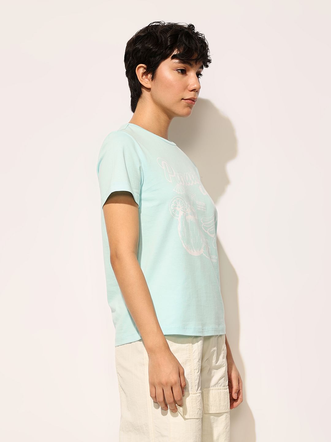 Blue Printed Cotton T-Shirt